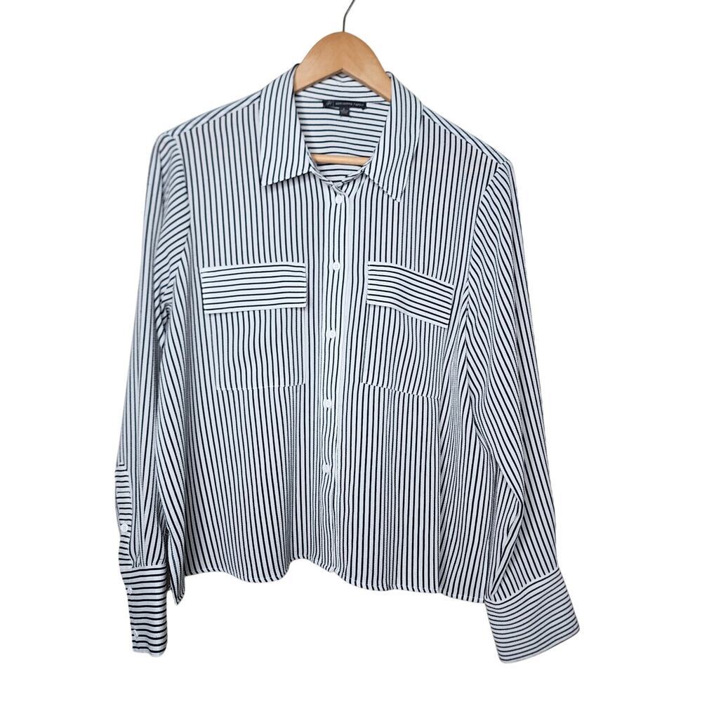 Aidrianna Papell Black White Striped Long Sleeve Shirt Women's Size Large